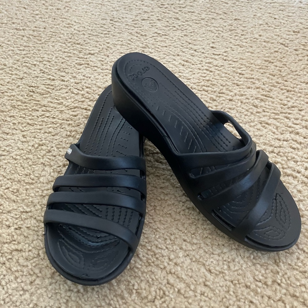 CROCS Black Sandals Contoured Footbed Slip-On
